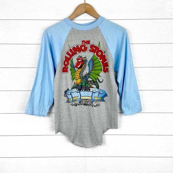 Vintage Other - VINTAGE Original 1981 Rolling Stones Dragon Tour Blue Gray Raglan Medium Rare